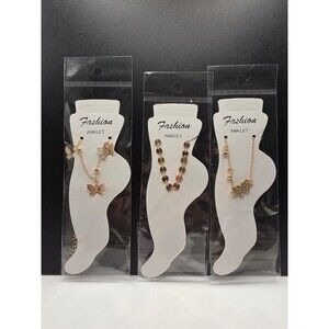 3 Lot of Gold Silver Tone Anklets Rhinestone Bow Paw Print Heart Ankle Bracelets